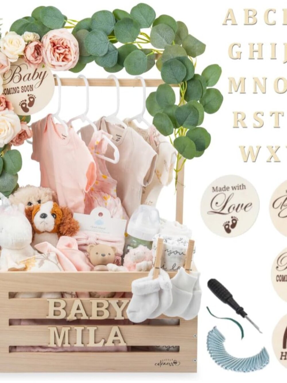 Wooden Baby Shower Crate Closet, Personalized Baby Shower Basket, Natural